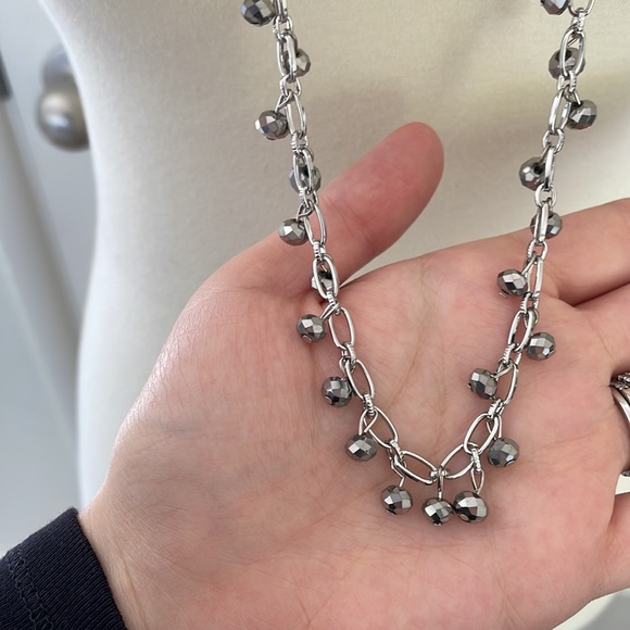 Macys Silver Tone Shiny Dangling Beads Long 30” Necklace with 7” Extender - Picture 3 of 8